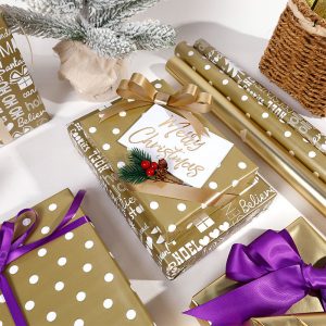 Papier d'emballage de Noël à pois dorés – Image 1
